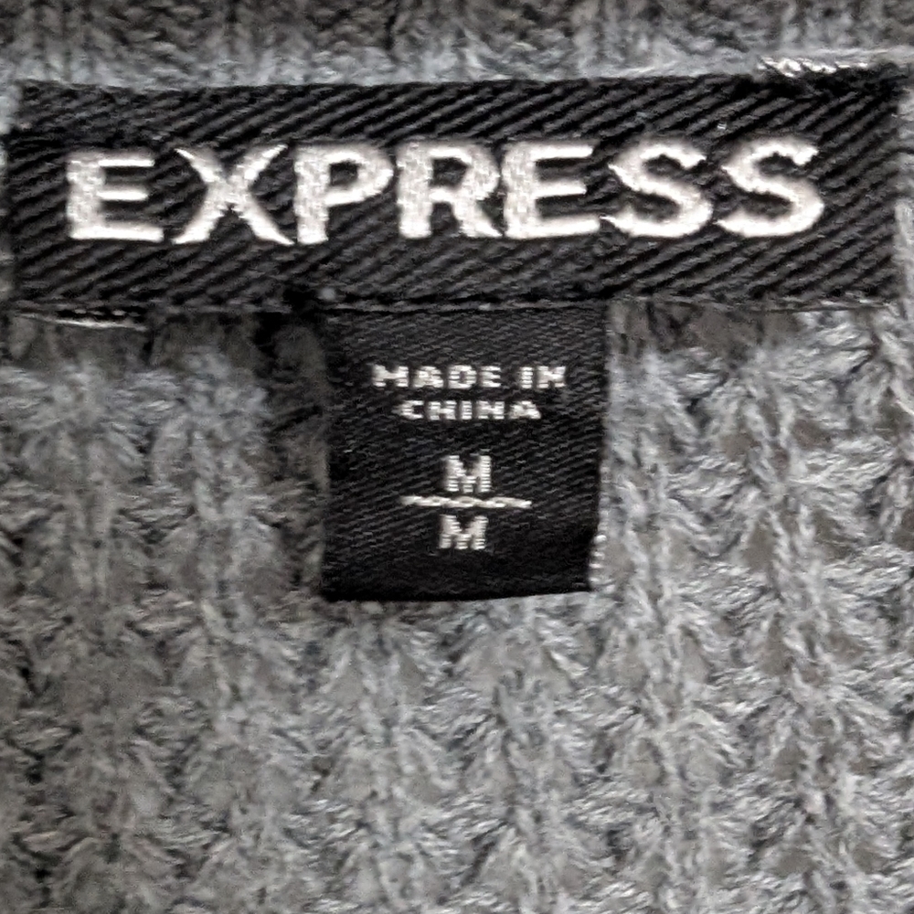 Express Charcoal Gray Open Front Cardigan With  Pockets - Picture 2 of 4
